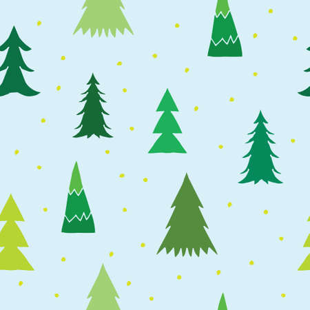 Christmas background with pine trees. Cute trees seamless pattern for New Year invitation, Christmas greeting card. Vector patternのイラスト素材