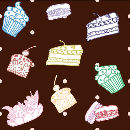 Seamless pattern with hand drawn pastries, cupcakes.のイラスト素材