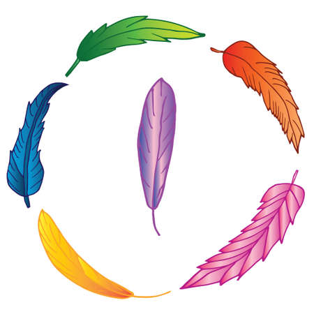Wreath of colorful hand drawn feathers.のイラスト素材