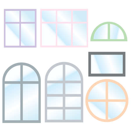Vector collection of various windows types. For interior and exterior use. Flat style.のイラスト素材