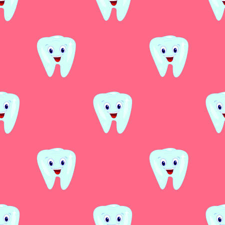 Vector seamless pattern with teeth on a pink background. Childrens illustration on the theme of dentistry. The pattern of teeth.のイラスト素材