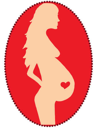 Silhouette of pregnant woman in red frameのイラスト素材