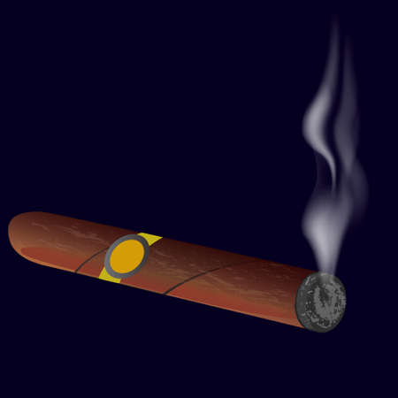 Cigar with smoke isolated on black background. Vector illustration.のイラスト素材