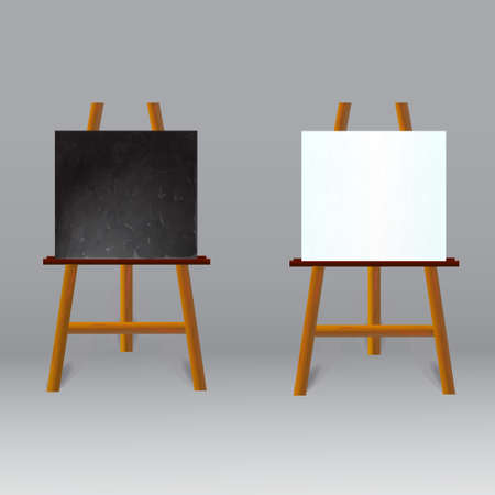 Black Board and White Set Of Easel Front View on grey background. Vector illustration.のイラスト素材