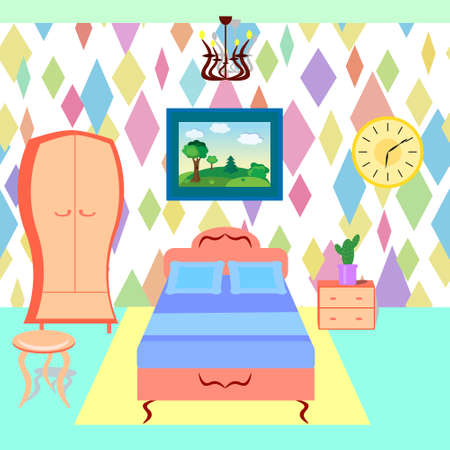 Bedroom with furniture. Colorful room. Flat style vector illustrationのイラスト素材