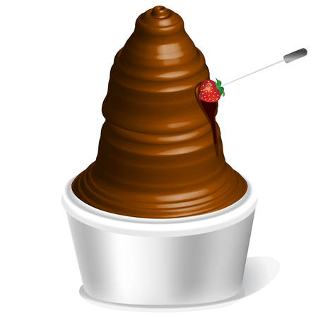 Chocolate fountain with strawberry. Chocolate fondue with fresh strawberry isolated on white.のイラスト素材
