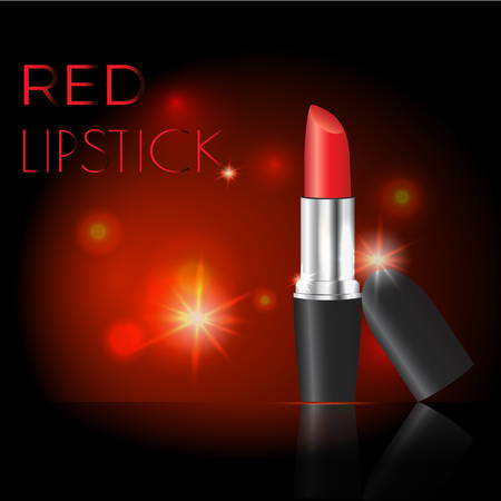 Attractive lipstick package design on a glowing background, illustration lipstick advertising poster with red background.のイラスト素材