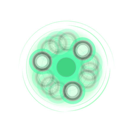 Green fidget spinner on the move, toy moving for stress relief and attention enhancement. Vector illustrationのイラスト素材