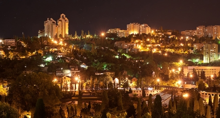 A night view of the city Yaltaの写真素材