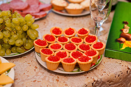 Red caviar.Example of celebratory registration of tables, tasty delicacy.の写真素材