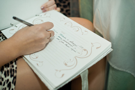The wedding book for record of desires from guests to the newly-married couple.の写真素材