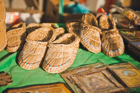 Starinnyy Russian footwear from a birch bark.の写真素材
