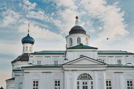 Domes of the Voskresensky cathedral at sunset in a prezdnik.の写真素材