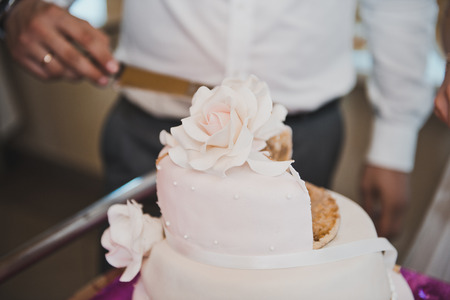 Pie decorated with roses.の写真素材