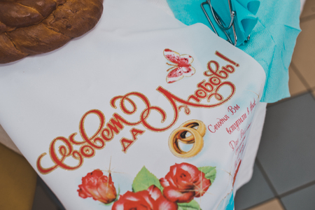 The loaf lies on a table.の写真素材