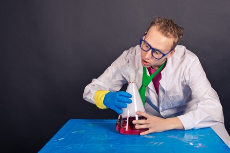 Creative scientists make experiments with liquid ice.