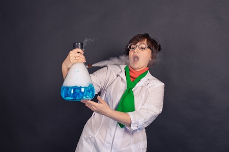 Creative scientists make experiments with liquid ice.