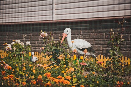 The stork in a kitchen garden costs in flowers.の写真素材