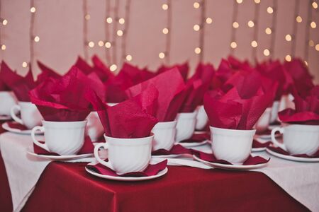 Table with the cups prepared for ceremony.