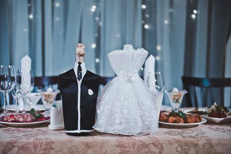 The decorated table for the newly-married couple.の写真素材
