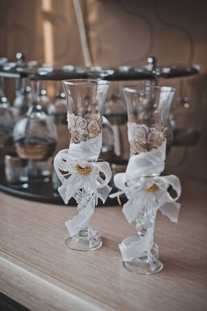 Glasses for wine intended for the newly-married couple.の写真素材