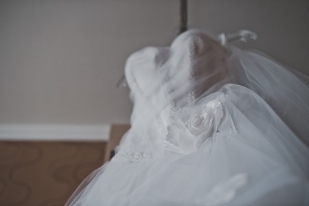 Wedding white dress before he will be dressed by the bride.の写真素材