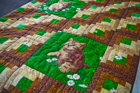 Blanket with the image of a kitten.
