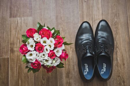 Bouquet of red and white roses.の写真素材