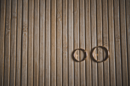 The wooden ring and the tableclothの写真素材