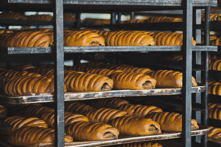 Conveyer on production of rolls.の写真素材