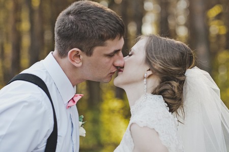 Portrait of happy newlyweds.の写真素材