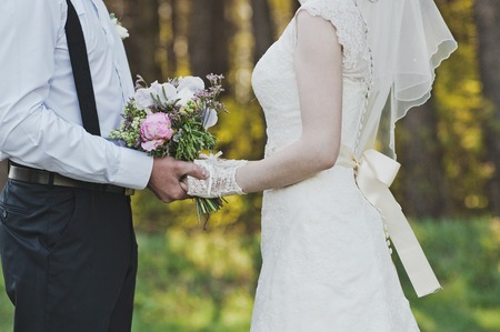 Portrait of happy newlyweds.の写真素材
