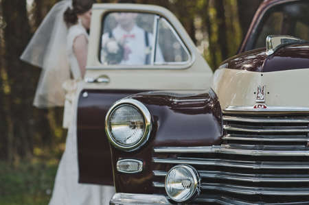 Vintage car in the countryside.の写真素材
