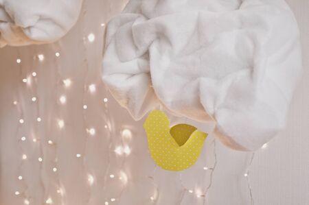 Room decoration cloth and light garlands.の写真素材