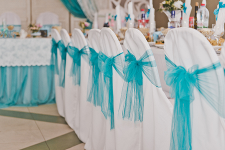 The chairs in the Banquet hall decorated cloth.の写真素材