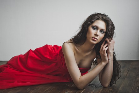 Portrait of a girl from the top.の写真素材