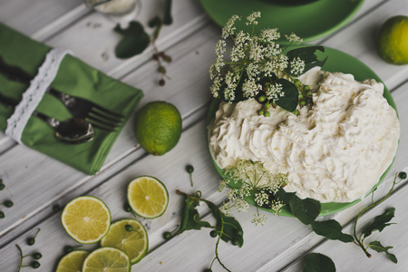 Photo of lemons and pears on the dining table.の写真素材