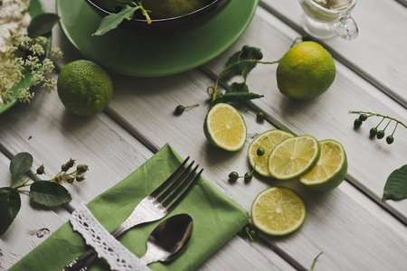 Photo of a lemon on the table sliced.の写真素材