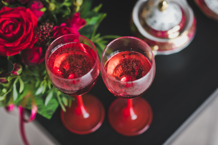 The wine glasses on the table.の写真素材