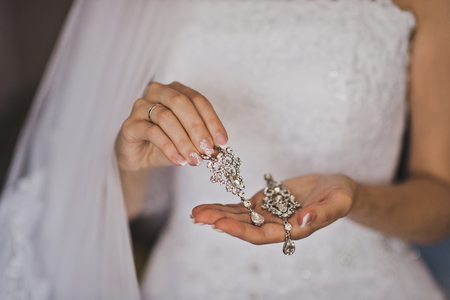 Decorations are on the palms of girls.の写真素材