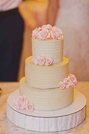 Beautiful sweet cake with roses.の写真素材