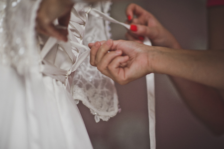 Bride dresses for the wedding ceremony.の写真素材