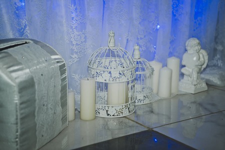 Details of the interior decorated in the blue style of the celebration hall.の写真素材