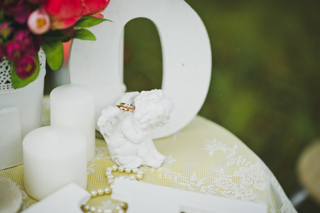 Bird cage with flowers in the garden.の写真素材