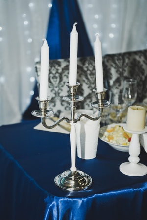 Details of the interior decorated in the blue style of the celebration hall.の写真素材