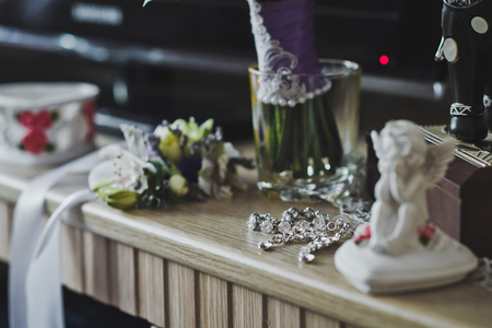 Angel figurine on stand.の写真素材