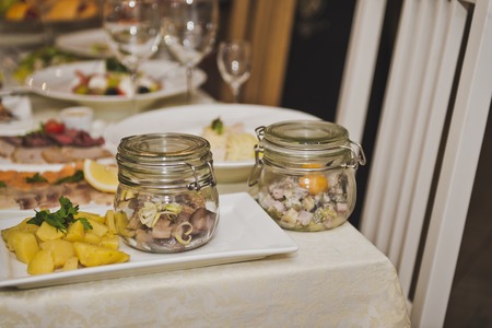 Set for a table decorated with flowers.の写真素材