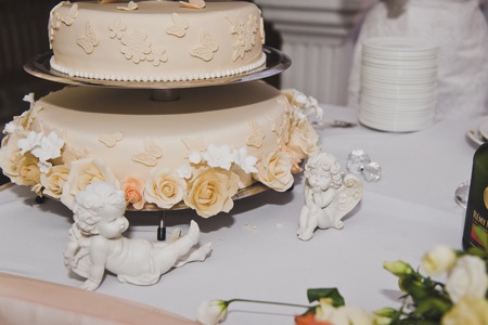 Cutlery to separate the cake into pieces.の写真素材