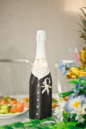 The tables are lined with them dishes of food.の写真素材