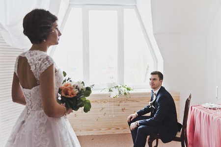Studio photography of a young family before the ceremony.の写真素材